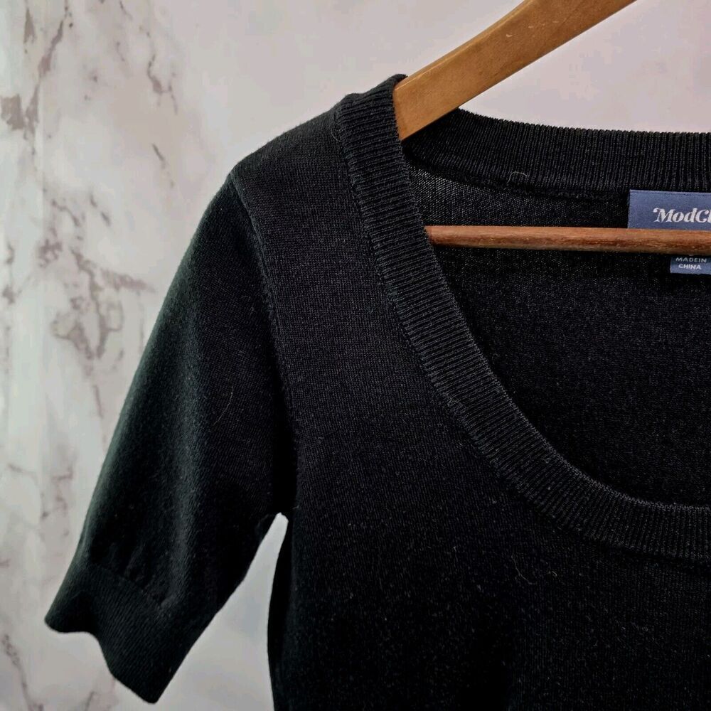 Modcloth Sweater Womens Small Black Short Sleeve Scoop Ribbed Lightweight - Picture 2 of 9